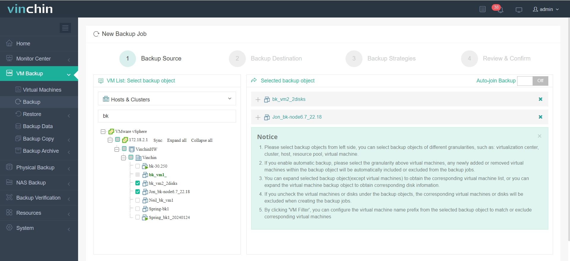 Select the VMware VM