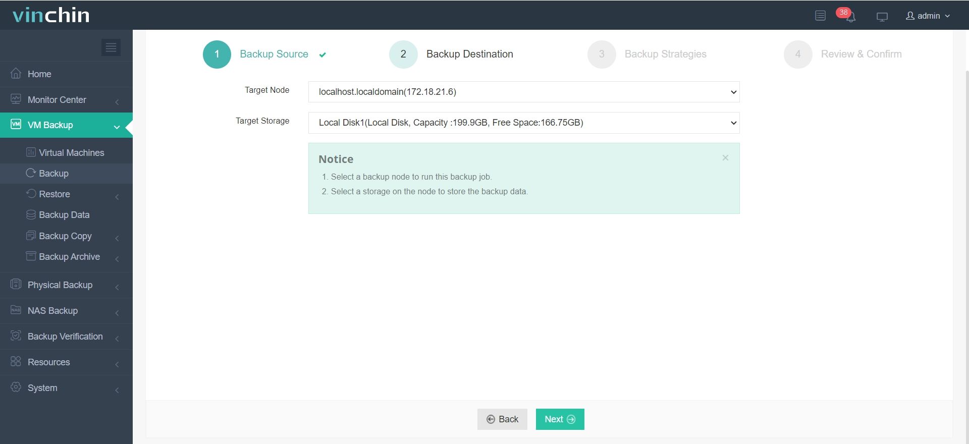 Select the backup storage